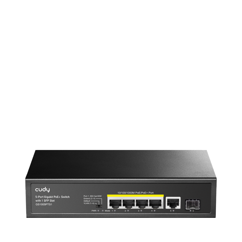 Cudy 5-Port Gigabit PoE+ Switch with 1 SFP Slot, Model: GS1005PTS1