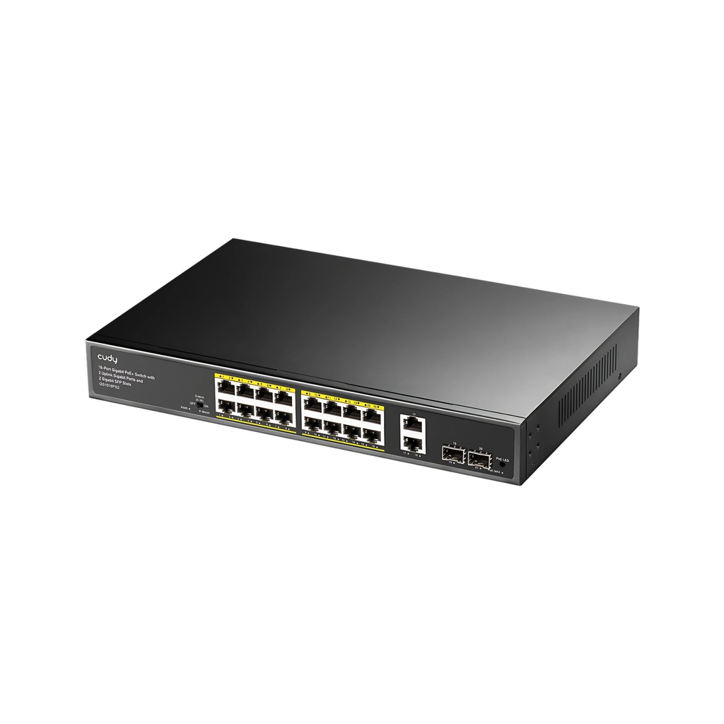 [GS1018PS2] Cudy 16-Port Gigabit PoE+ Switch with 2 Uplink Gigabit Ports and 2 Gigabit SFP Slots 200W, Model: GS1018PS2
