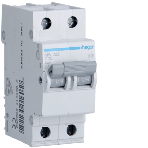 Hager MW225 MCB C 2x25A 1M 3KA  دجانتير مزدوج هاجر